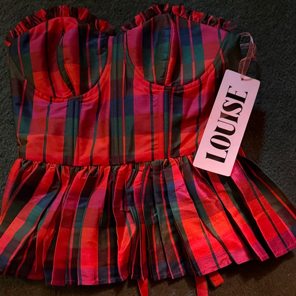 Plaid Bustier Top in Red and Green - Picture 2 of 4